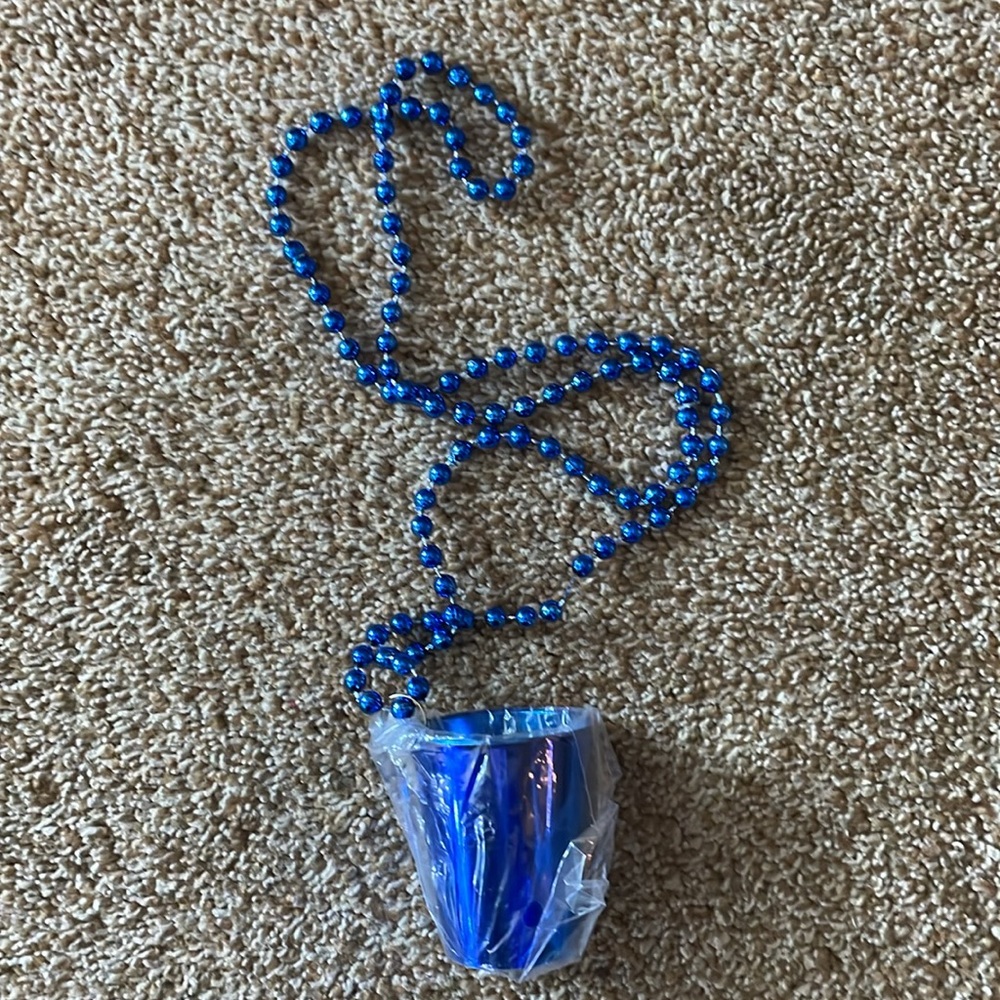 Blue Shot Glass on Beaded Necklace